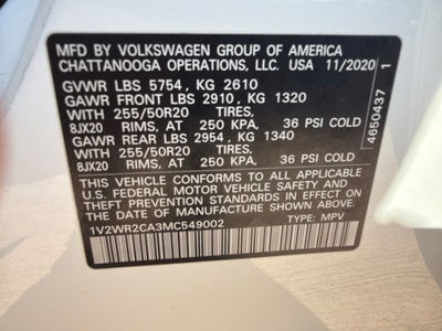 2021 Volkswagen Atlas 3.6L V6 SE w/Technology 7 Passenger