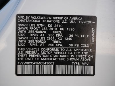 2021 Volkswagen Atlas 3.6L V6 SE w/Technology 7 Passenger